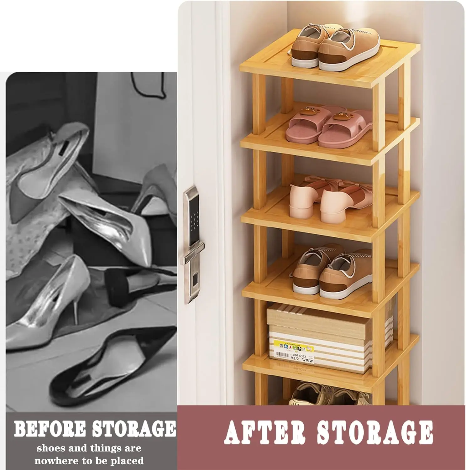 product skinny bamboo shoe rack free stackable diy vertical rack for closet entryway corner garage living room furniture-1
