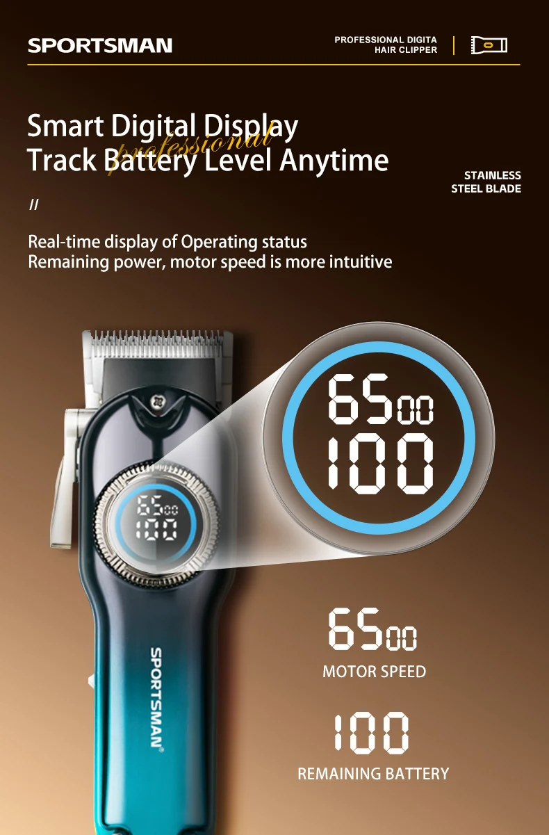 SPORTSMAN Professional Salon Electric Hair for Stainless Steel Blades LCD Display Long Runtime Heat-Resistant Blades-DIY