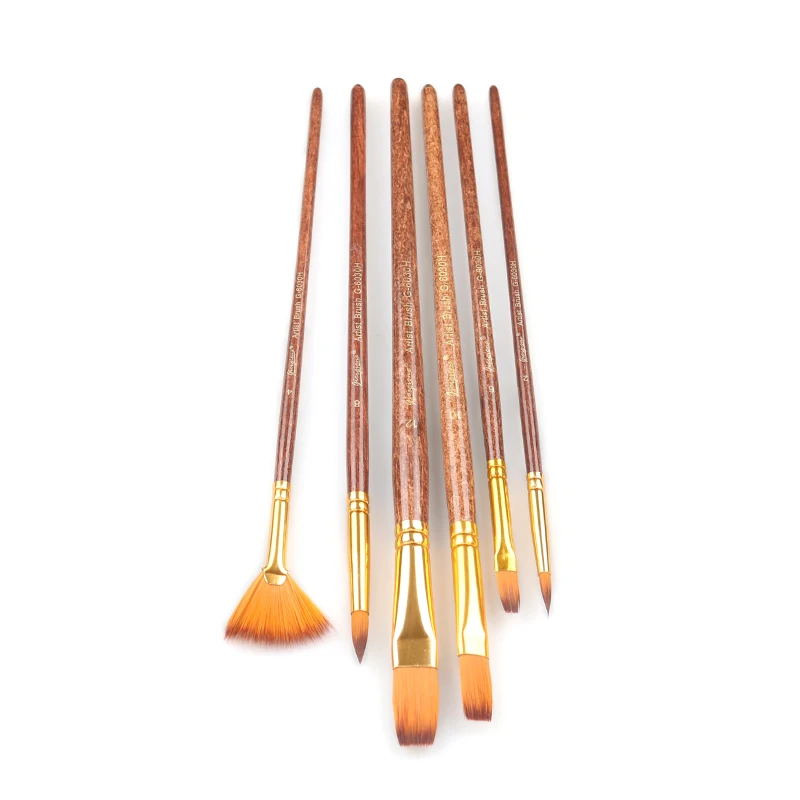 Набор кистей для пейнтбола Giorgione из синтетического ворса с алюминиевым ободком и деревянной ручкой 6 шт. в