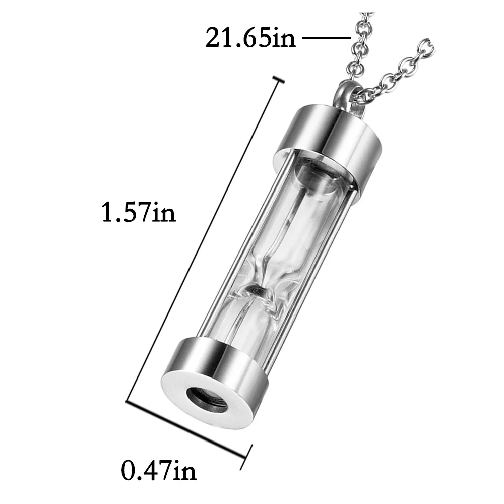 Stainless Steel Hourglass Urns Ash Pendant Jewelry Sandglass Keepsake Hold Memory Necklace  Cylinder Necklace for Men Women Pet
