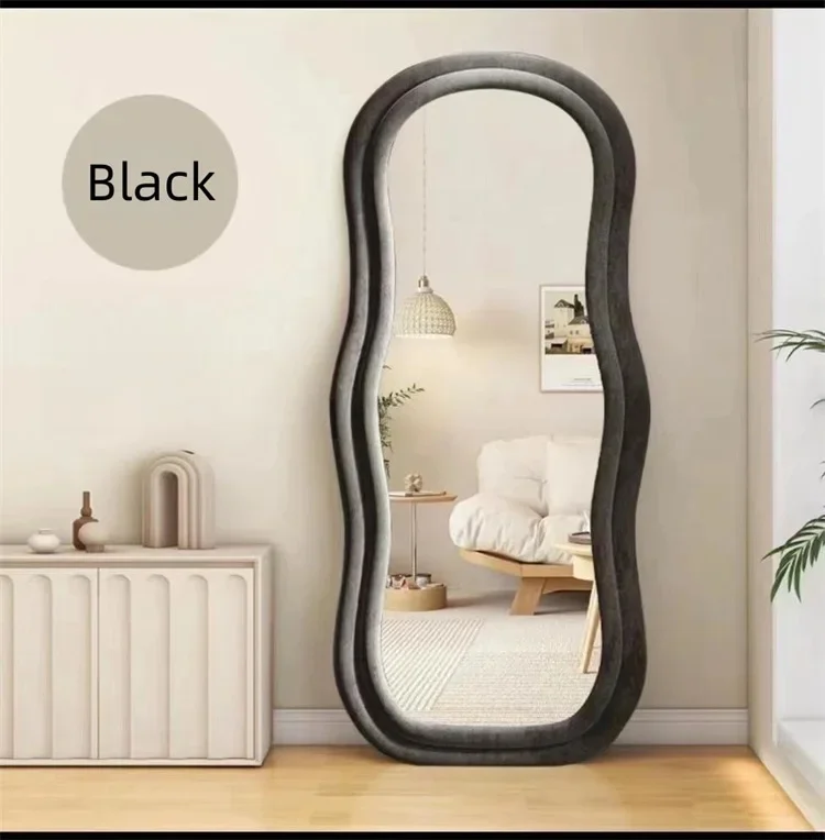product modern luxury full body decor flannel framed wave shaped standing bathroom wall mirror for dressing-2