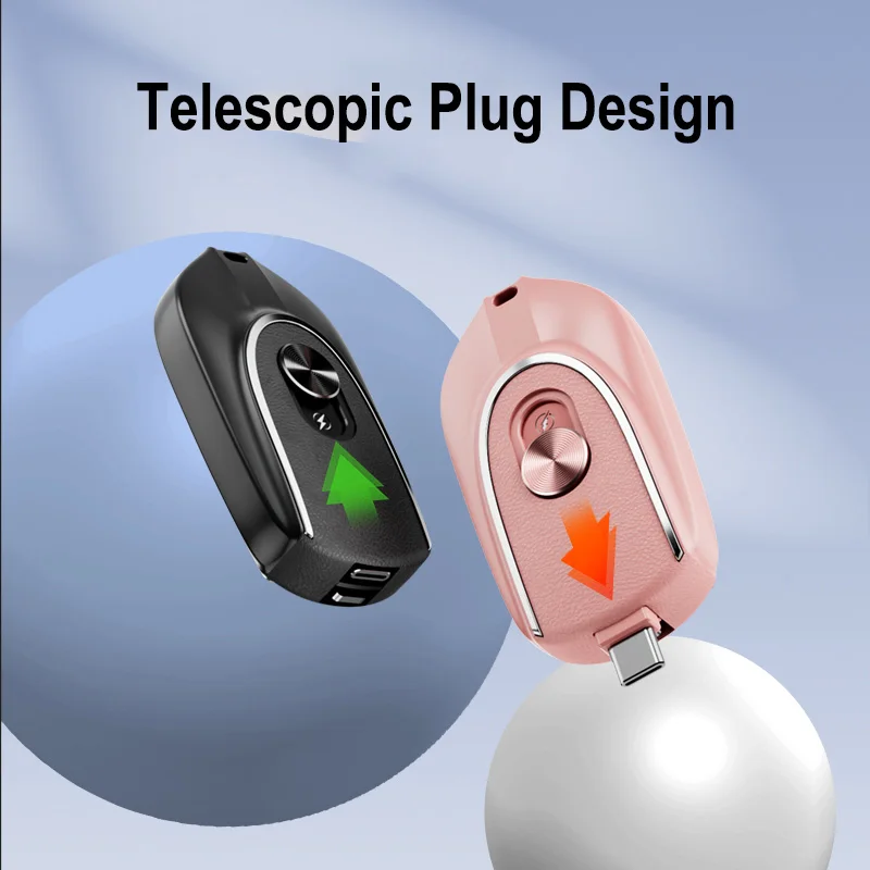 Portable Dual Plug 1200mAH Emergency Fast Charging Power Bank Keychain  Mobile Backup Battery for Android Earphone