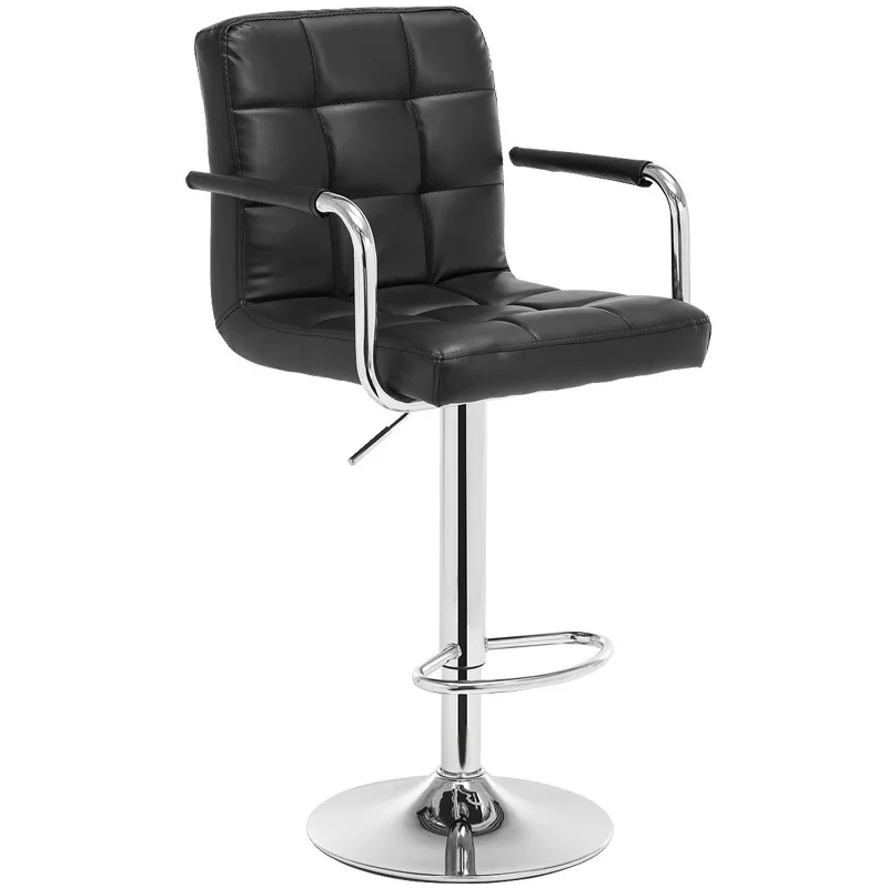 Modern Minimalist Mulit Function High Back Bar Stools With Fixed Armrest White Checkered Leather Bar Stool Chairs for Casinos