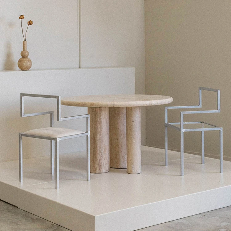 Travertine Stone Columns Tables Luxury Home Villa Hotel Roman Beige Marble Coffee Table Cafe Antique Tables