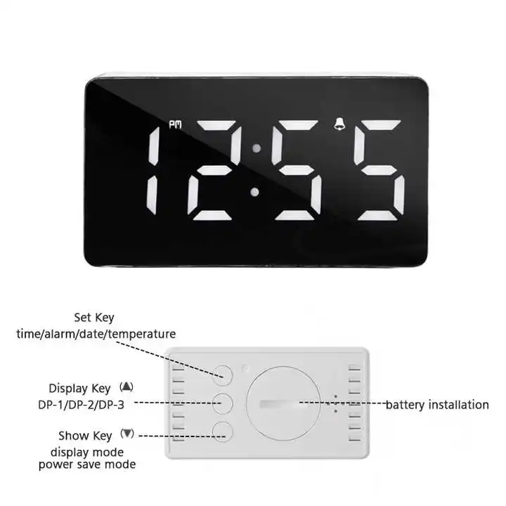 Wholesale Price Mirror Clock Alarm Clock Desktop Mute Intelligent Clock Time Display Bedroom Digital Electronic Clock Ornament