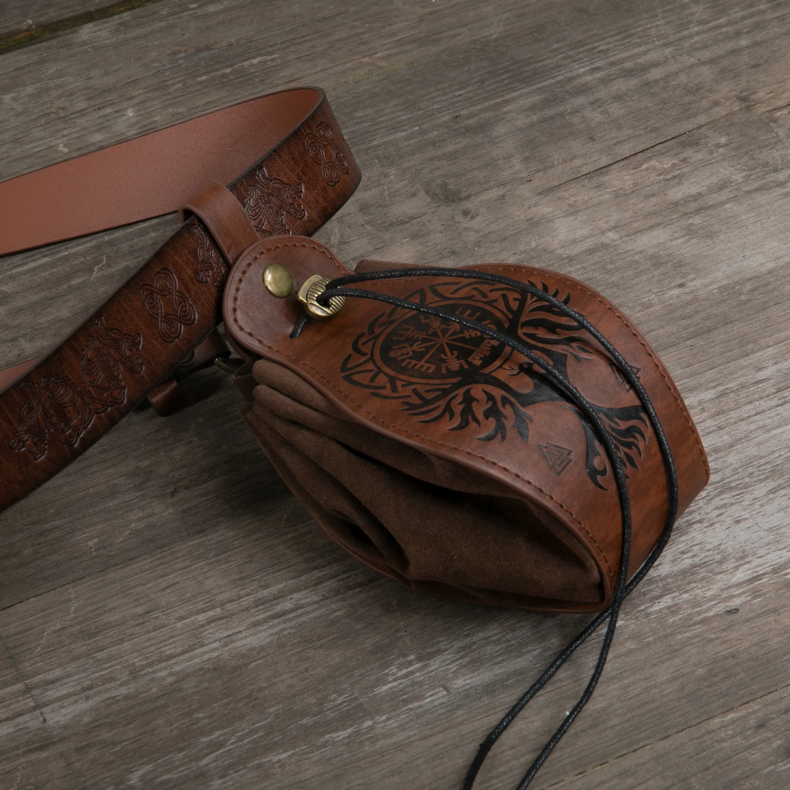 Bolsa Cinturón Vikinga De Cuero PU Con Cordón Y Grabado Medieval, Ideal Para LARP, Cosplay O Guardar Dados