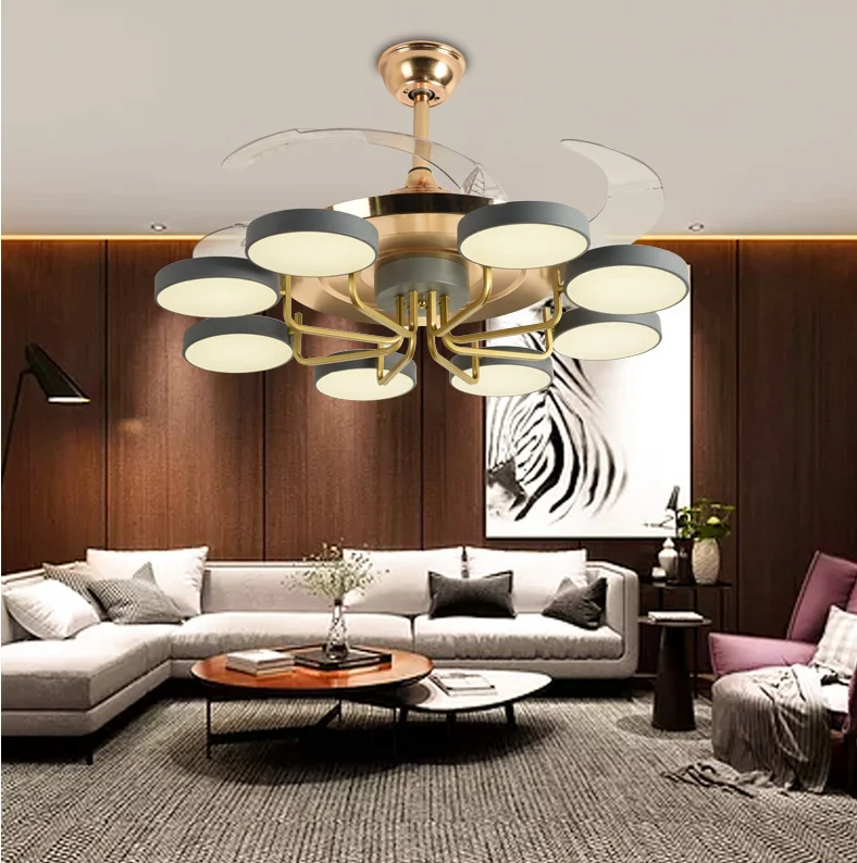 Indoor Decoration Bedroom Glass Cover 3 Pieces ABS Leaf LED Ceiling Fan Light