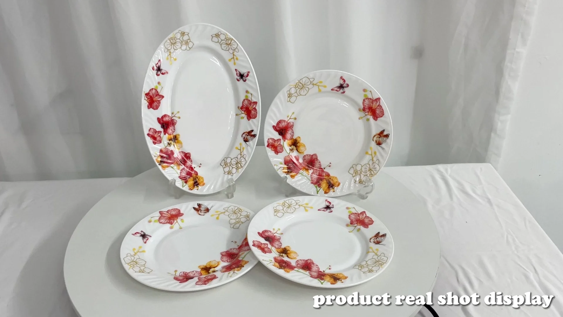 Luxury All Printed White Opal Glass Dinner Bowl And Plate Set Glassware