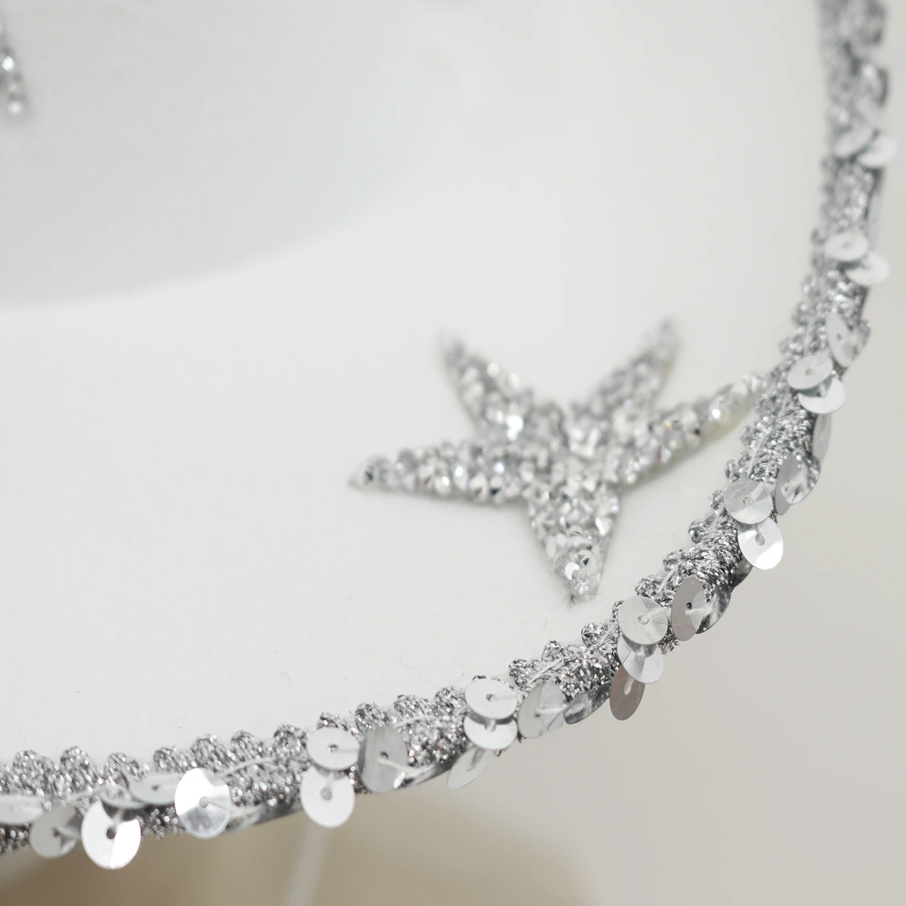 Sparkling Star Rhinestone Cowboy Hat White Sequins Bridal 