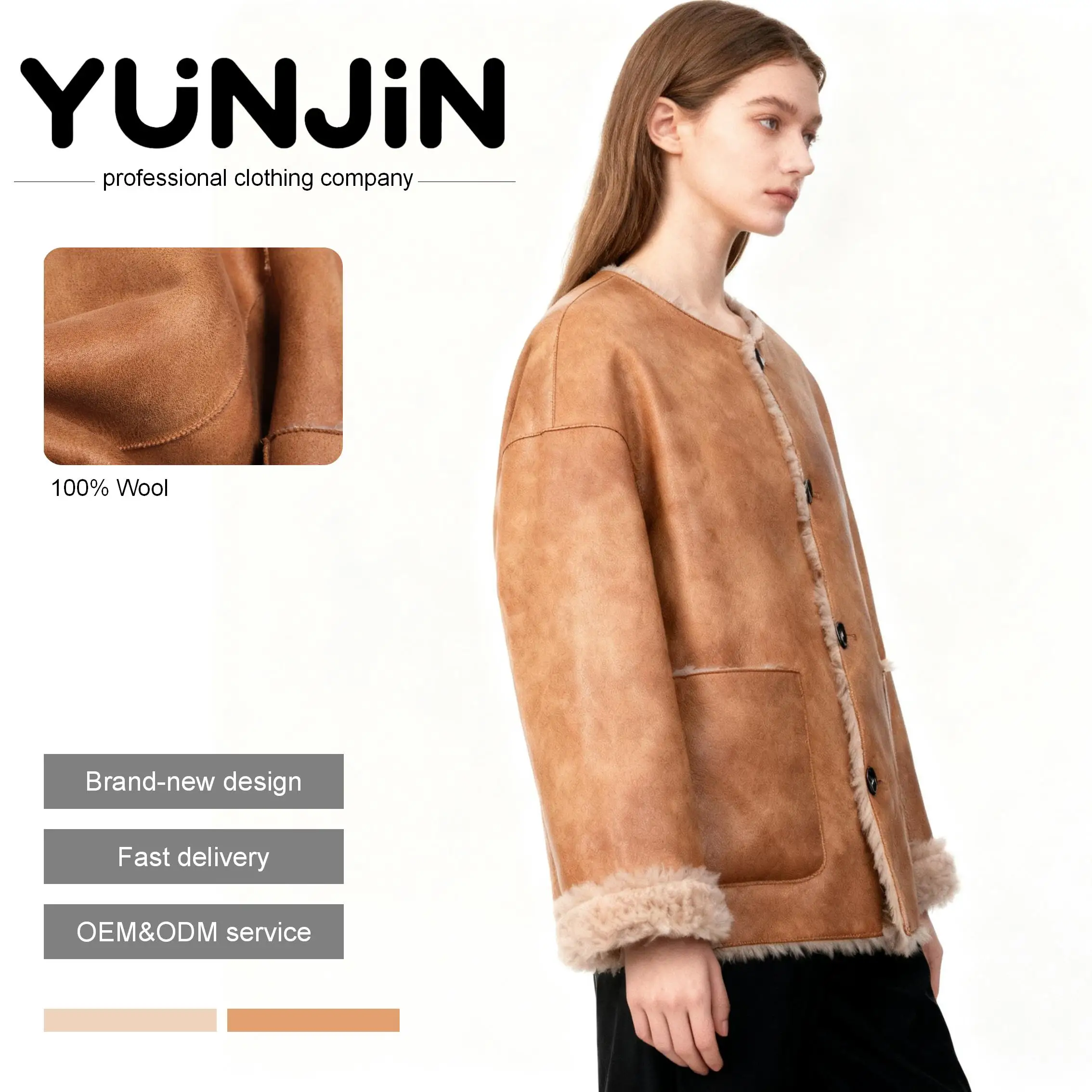 YUNJIN Teddy Bear Collar Pure Wool Coat Double-Sided