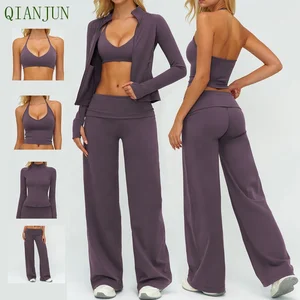 New Arrival Customized Fitness Clothings Yoga Wear Set Halterneck Yoga Bra Flared Leggings High Elasticity Sports Outfit Set