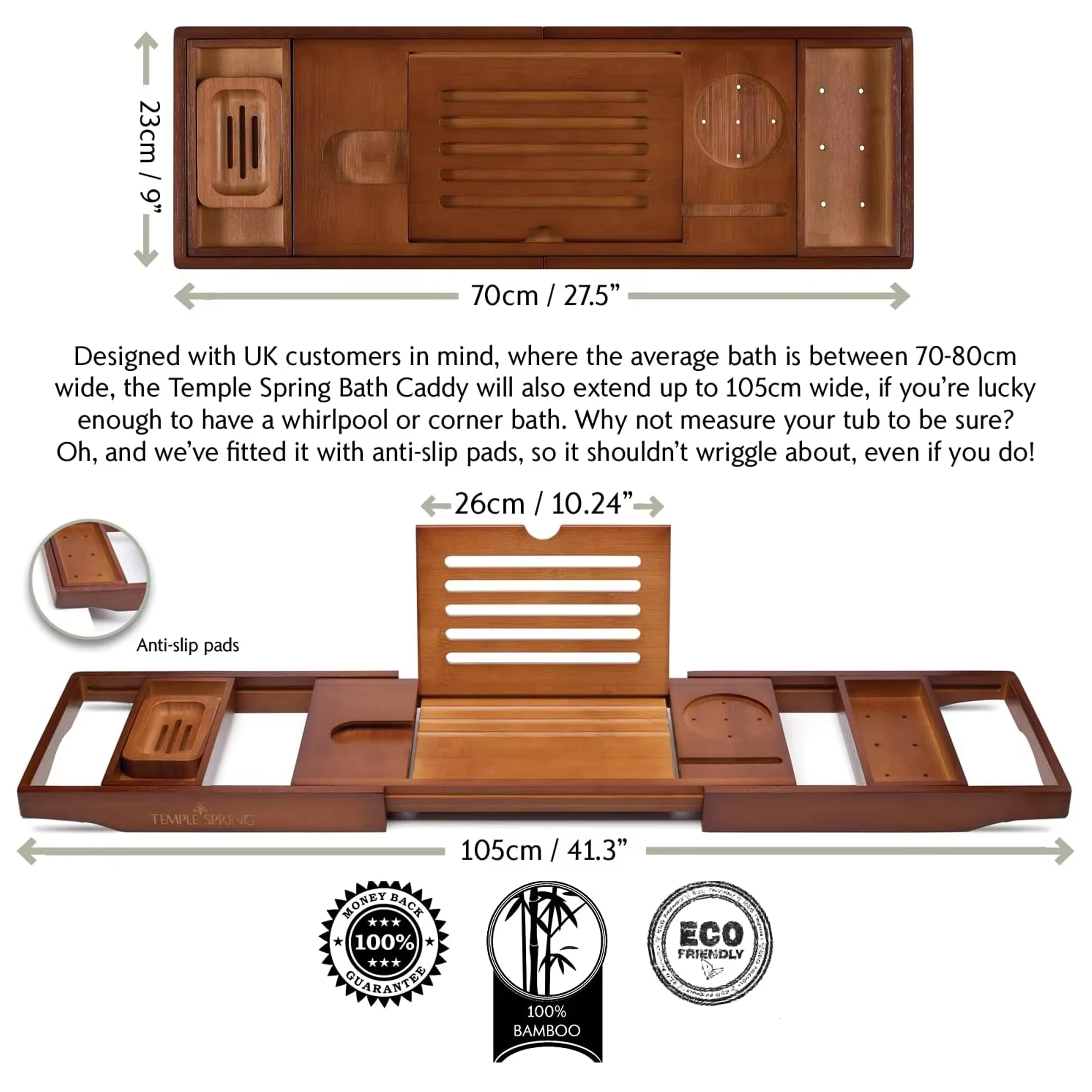 product adjustable extendable bath tray wooden bathtub tray for bathtub with candle holder wine glass book ipad  phone holders bathroom-4