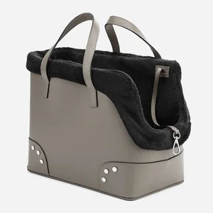 Custom Logo Pebble Leather Luxury Women Pet Dog Cat Travel Carrier Tote Bag Hand Purse With Fur