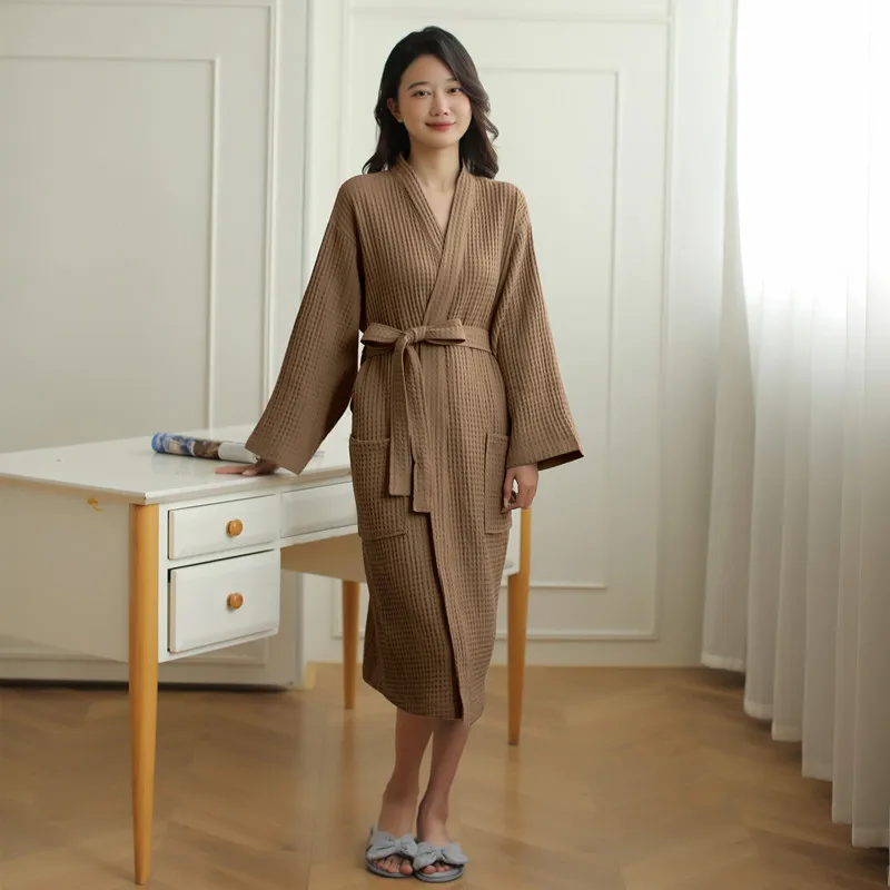 Best Price 100 Cotton Robe Customized Logo Orange Color Vneck Waffle