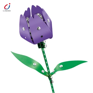 Chengji Metal Toys to Assemble Educational Creative Simulation Purple Rose Tulip Flower Model Building Blocks Set 3d