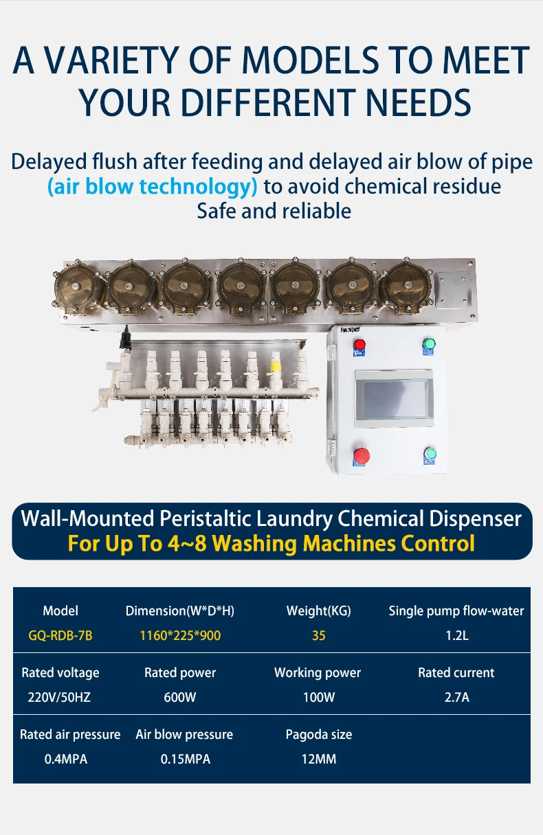 Ce/iso9001 Laundry Chemical Dispenser Peristaltic Pump For Up To 48