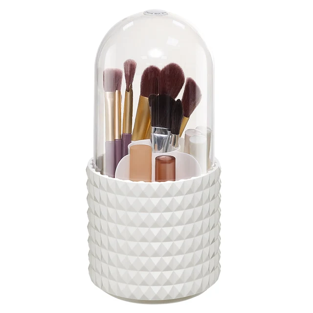 360 Rotating Cosmetics Make up Brush Organizer with Cover Makeup Brush Holder with Lid