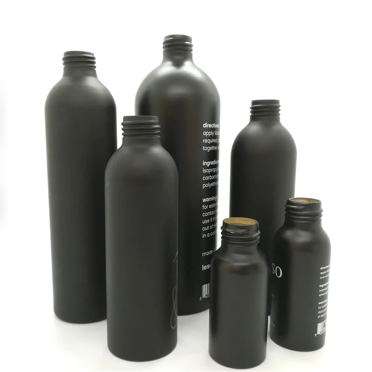 Оптовая продажа, 30 мл, 50 мл, 100 мл, 200 мл, 500 мл, матовая черная цветная алюминиевая бутылка с насосным распылителем для косметической упаковки