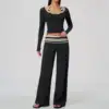 Black Stripe Wide Leg Pants Set