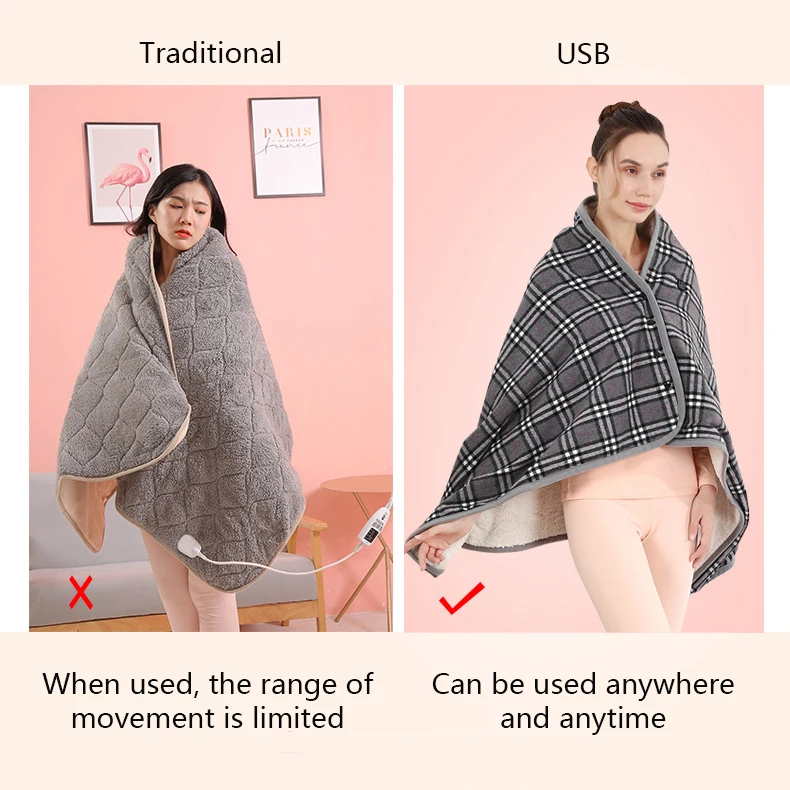 Functional Far Infrared Wireless Heated Blanket Clothes Electric Travel Heating Blanket For