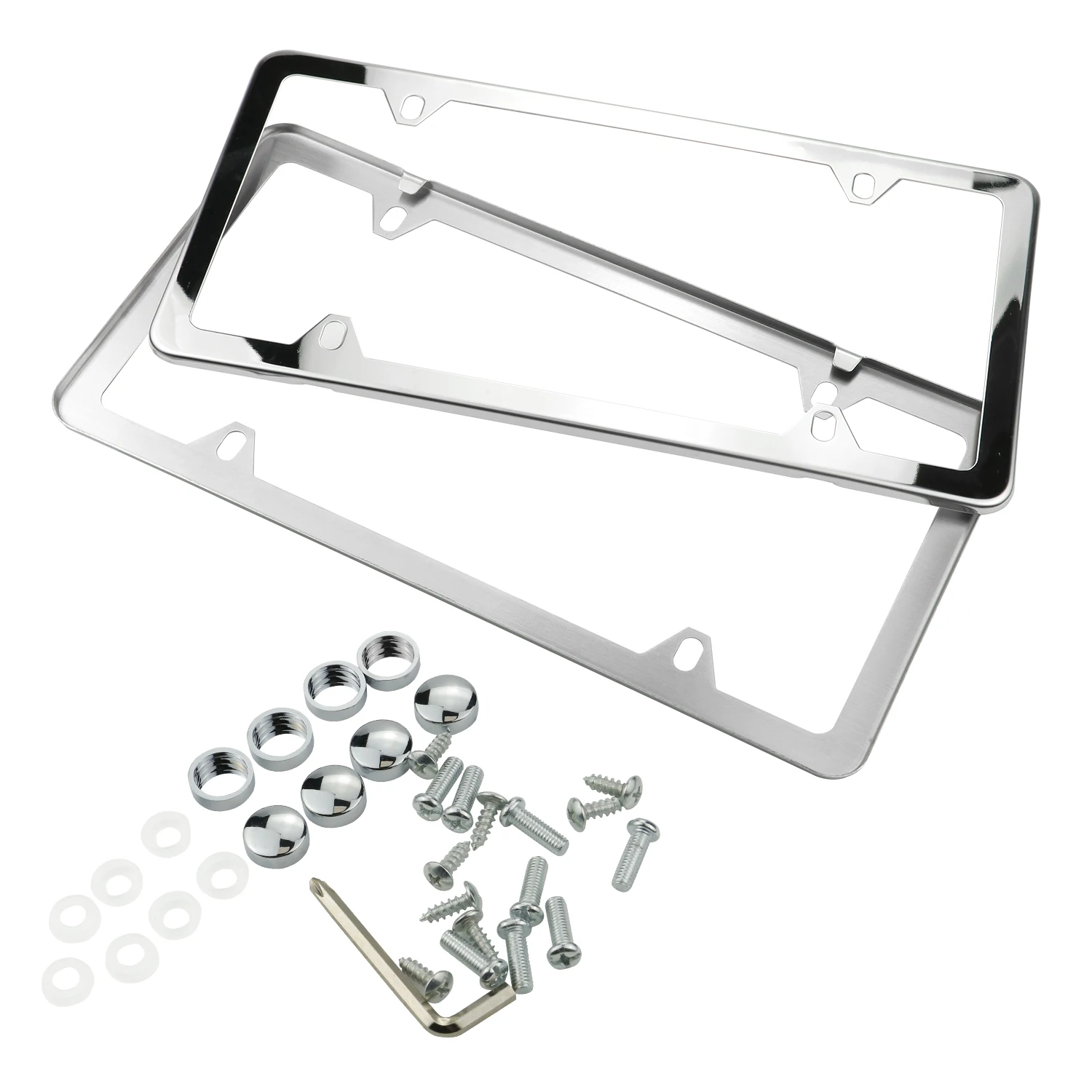Set Of 2 Stainless Steel License Plate Frame With Screws 4 Holes