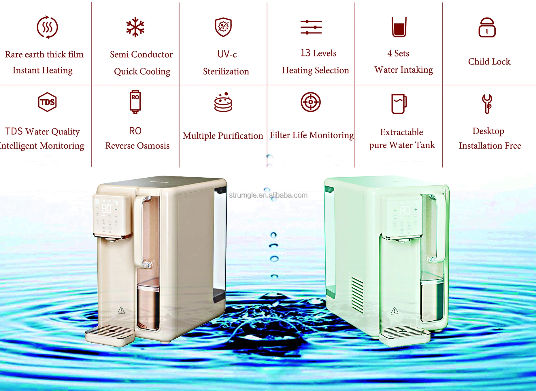 Portable Countertop Ro Reverse Osmosis Hydrogen Water Dispenser 7stage
