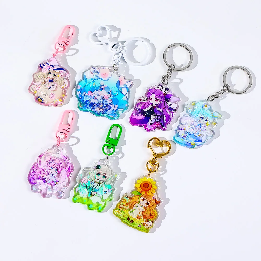 CNAWO  Free Sample Customized Epoxy Gradient Color Key Chain Anime Epoxy Key Chain Charm DIY Design with Free Accessories