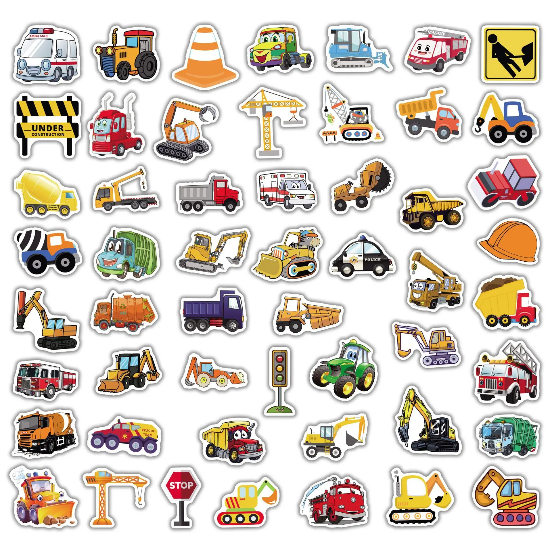 50Pcs Cartoon Engineering Vehicle Graffiti Stickers for Children Car Toy  School Home Wall Kids Learning Sticker Label, image size:1920x1920
