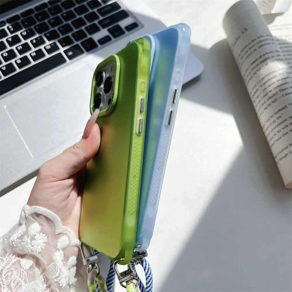 Colorful Hand Strap Phone Case Shockproof Acrylic Matte Cover for iPhone 15 14 13 12 Pro Max Plus details