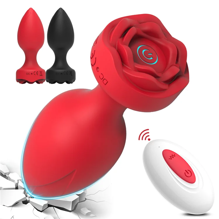 Wireless Remote Anal Plug Vibrator & Red Rose Silicone Butt Plug Massage  for Men & Women