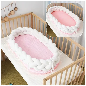 Portable Twisted Knitted Crib Guardrail for Newborns Soft Anti-Collision Fence with Character Pattern Baby Splicing Bag