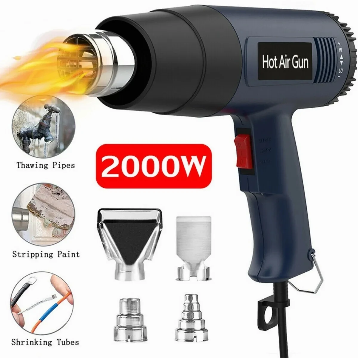 Qili Heat Gun Heat Shrink Industrial High-power Temperature-regulating Car  Film Blower 2000W Plastic Welding Baking Gun