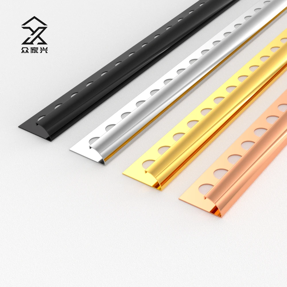 304 Grade Waterproof Round Shape Metal Trim Corners Tile Trim End Profile Strip manufacture