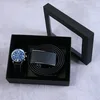 Ensemble 3 pièces noir, ceinture + montre + boîte