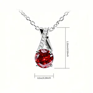 Classic Egg Shape Round Cut 1ct Moissanite Pendant Necklace Red Stone Moissanite Necklace