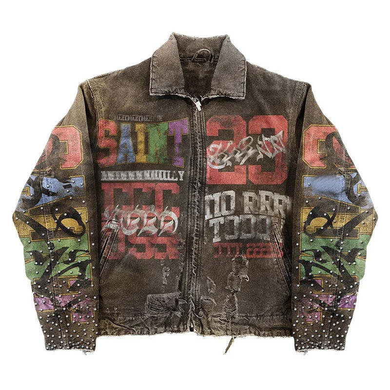SALATI Factory Direct Jacket Manufacturer 2025 Men's Vintage Distressed Rhinestone Denim Jacket,Denim with Custom Distress Wash gallery 4