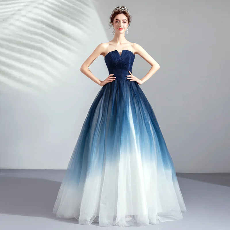 blue gradient wedding dress Jasmine Maxi Dress with Gold Buckle XL / Black main image 1