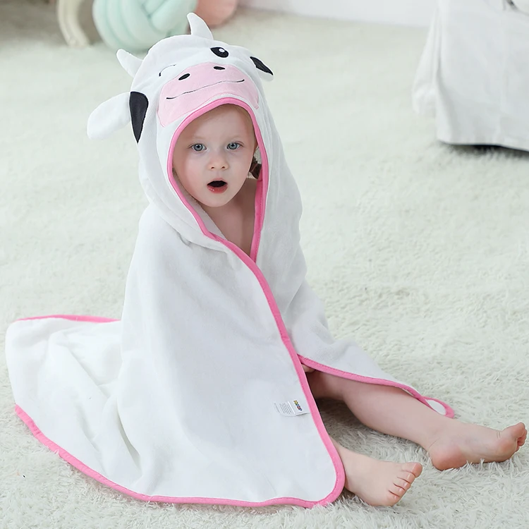 MICHLEY Wholesale Boys 100% Cotton Cartoon Cow Bathrobe Kids Hooded Animal  Girls Beach Towels
