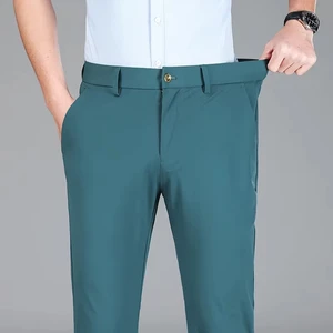 New Summer Men's Ice Silk High Stretch Business Suit Pants Male Green Blue Elastic Formal Office Straight Formal Trousers
