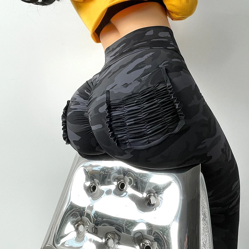 Women Elastic Bodycon Soft Comfy Scrunch Butt Camo Exercise Gym Leggings