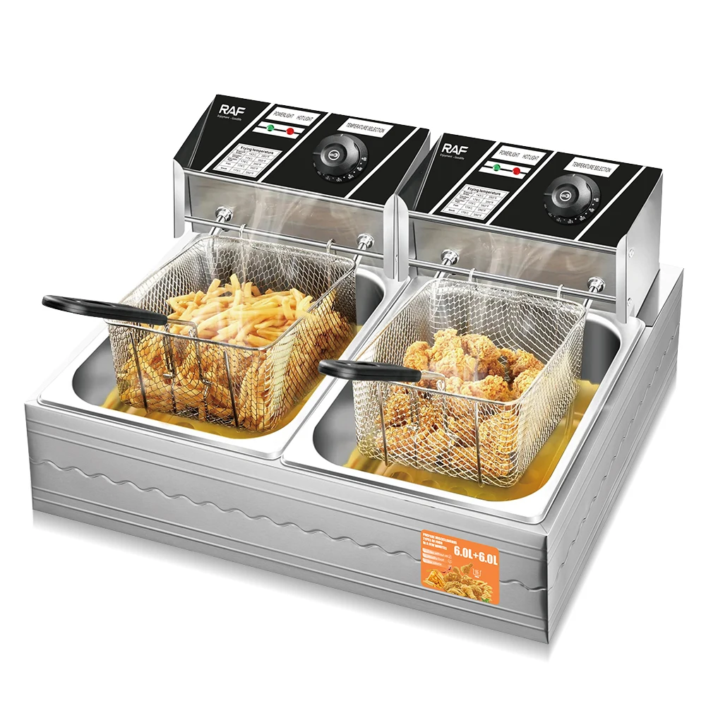 RAF Stainless Steel Double Basket Electric Deep Fryer – 5.5L for