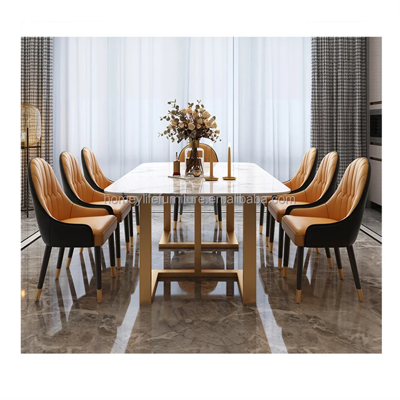 Italian minimalist round marble dining table simple modern small apartment dining table Nordic ins marble dining table