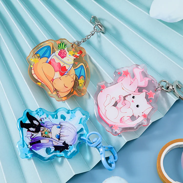 Jinlei Custom Printed Double Sided Acrylic Charm Holographic Hologram Charm  clear Glitter Epoxy holo rainbow Acrylic Charm