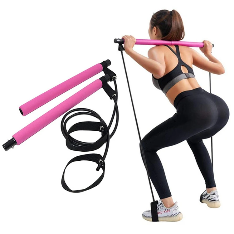 SHENGDE Portable Adjustable Resistance Steel & Foam Pink/Purple OEM Kit Workout Fitness Yoga Band Gym Stick Pilates Bar