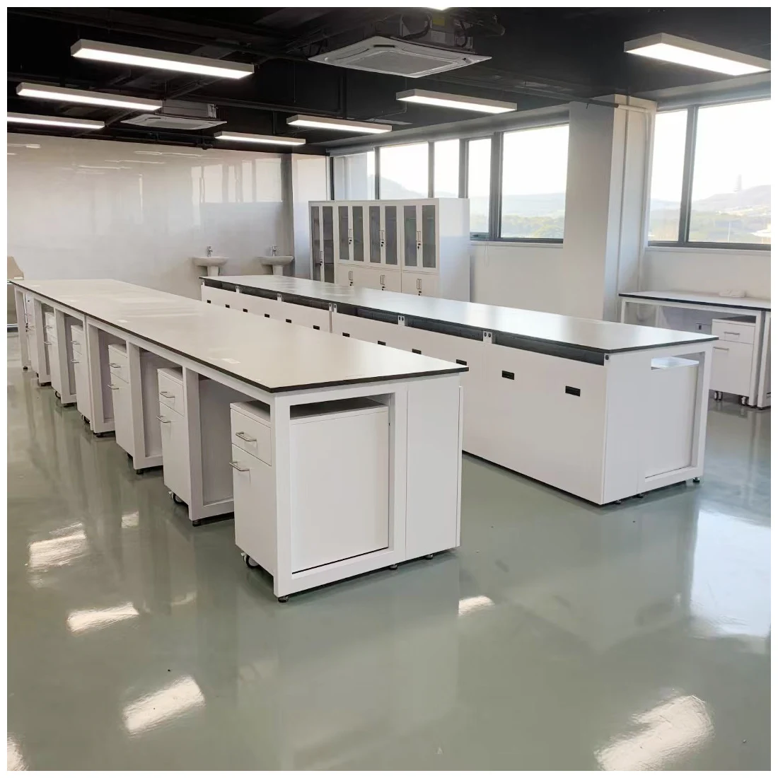 High Grade Modular Lab Furniture with Movable Lab Bench Casework Metal Cabinet with Wheel