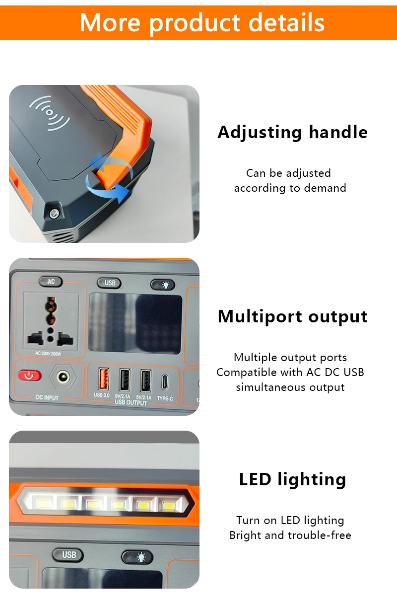 Portable 300W Solar Generator Power Bank LFP Battery Emergency Backup Wireless Charging Storage Systems MPPT Controller Car details