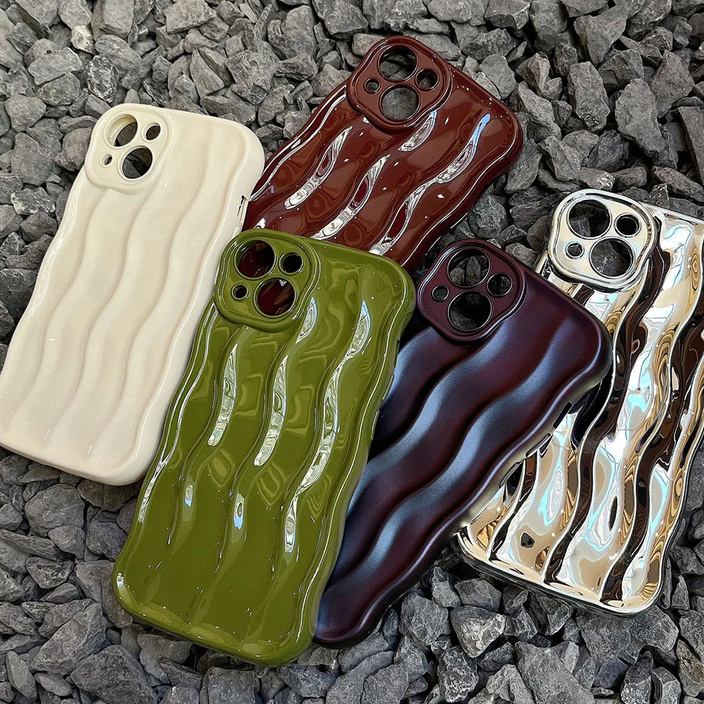 Water Ripple Phone Case For Iphone 16 15 14 13 12 Plus Pro Max Multiple Colors Camera Lens Protection Ins Style Sjk612 Laudtec