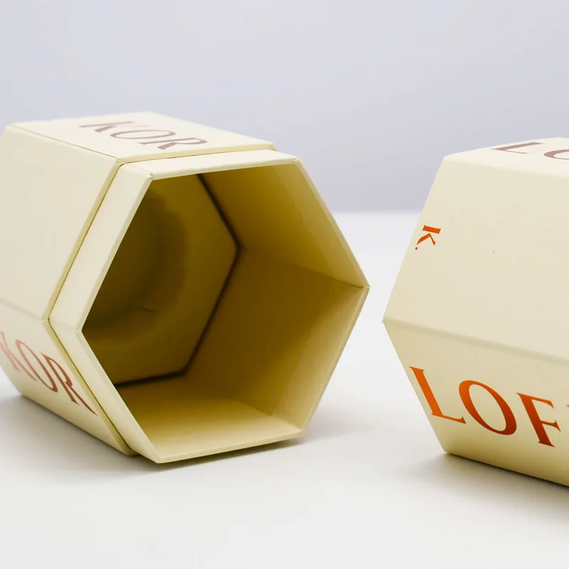 Cream Color Hexogonal Multi Faces Style Sample Cosmetic Glass Jar Perfume Bottle Paper Packaging Carton Paper Box with Foil Hot factory