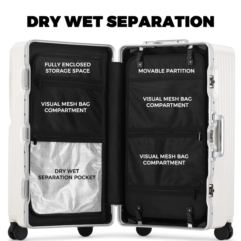 28 Inch Reinforced Thicken Aluminum Frame Travel Luggage Large Capacity PC Suitcase Anti-Theft Password Front Open Trolley case