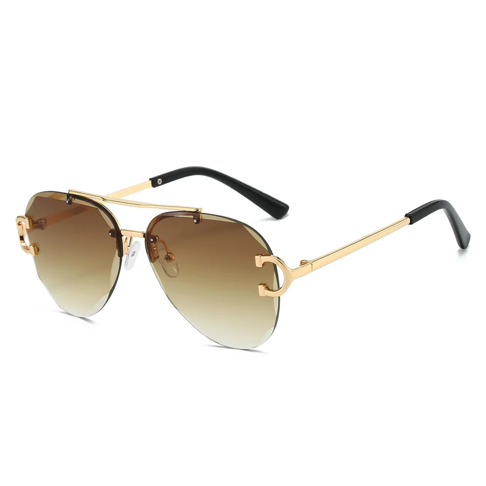 S023 Custom Logo New Style Frameless Fashionable Double Beam Pilot Vintage Women Men Shades Sunglasses